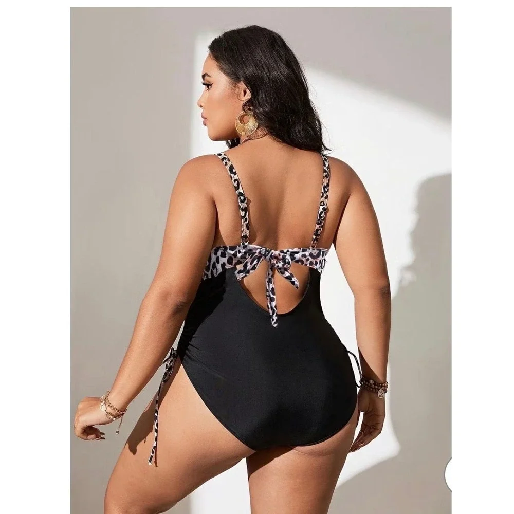 134.-   Women's Plus Size V Neck Leopard Print Adjustable Tummy Control Push Up